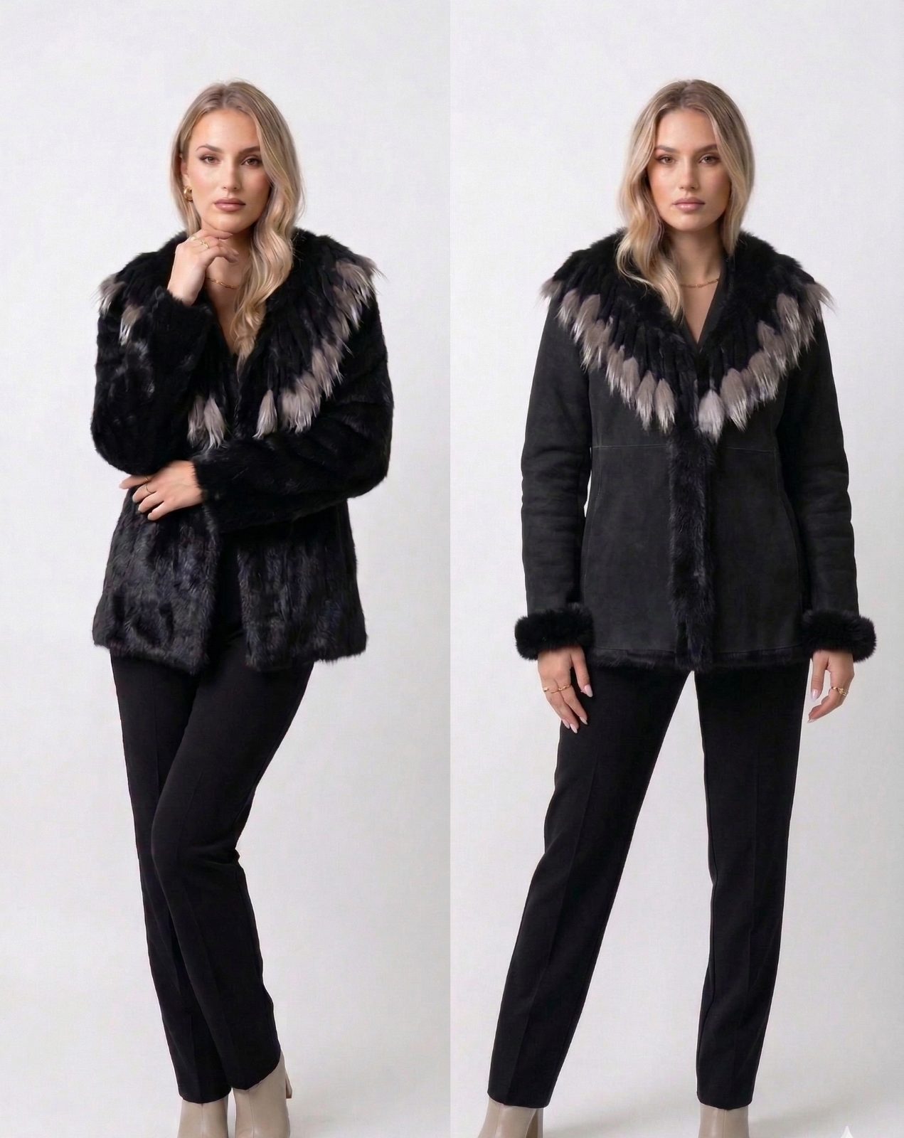 CHAQUETA PIEL ENTERA CONEJO/ FLECOS ZORRO