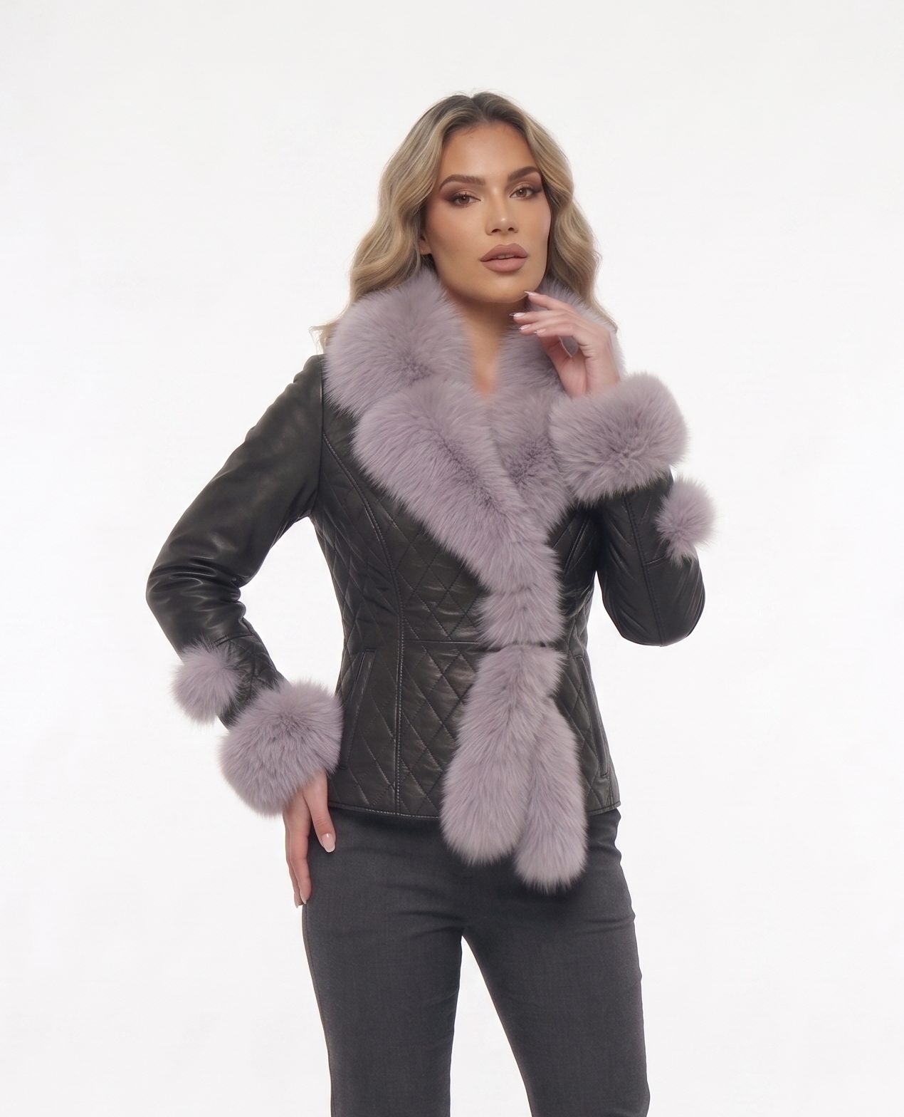 CHAQUETA CUERO CUELLO ZORRO