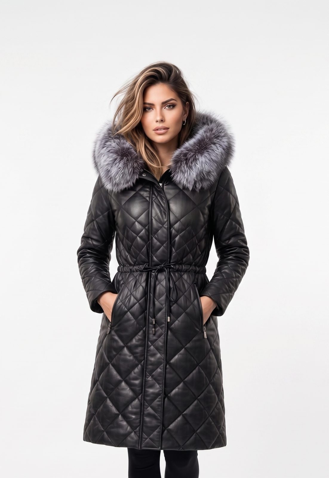 CAMPERA CUERO CON PIEL ZORRO LARGA